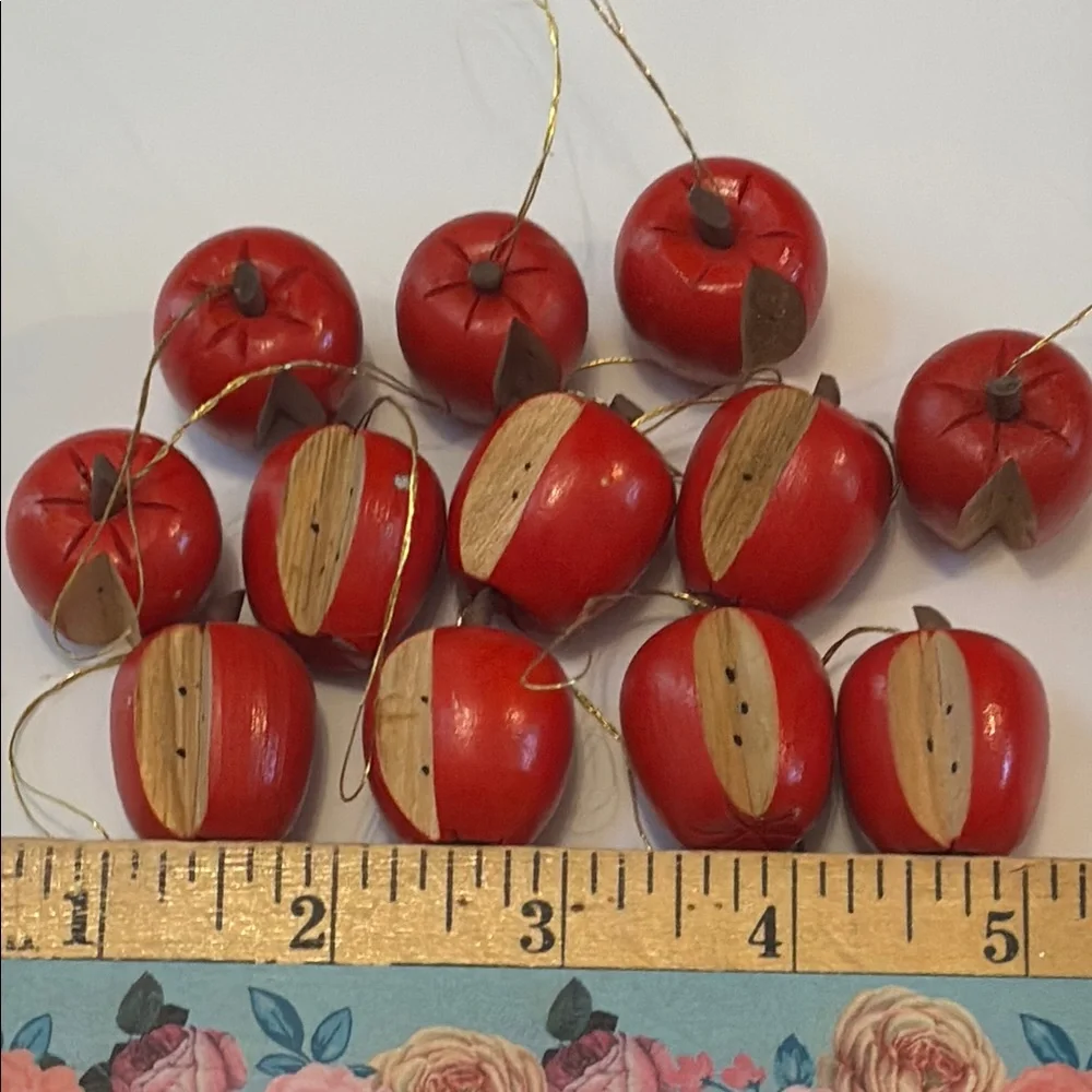 Apple Ornaments Tiny Wood Apples Set of 12 red Wooden Apples Vintage